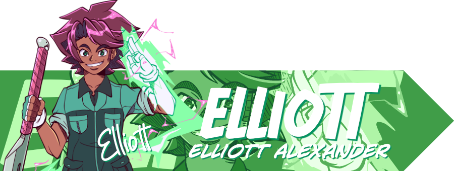 Character Elliott Alexander on a green background