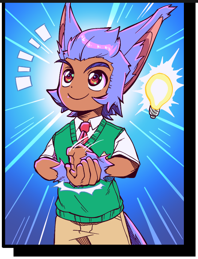 Confident Jiro with fist in palm, lightbulb going off because issue 3 is coming soon